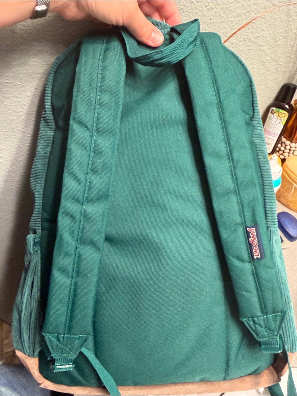 JANSPORT Teal Corduroy Heart-Embossed Backpack - Picture 11 of 13